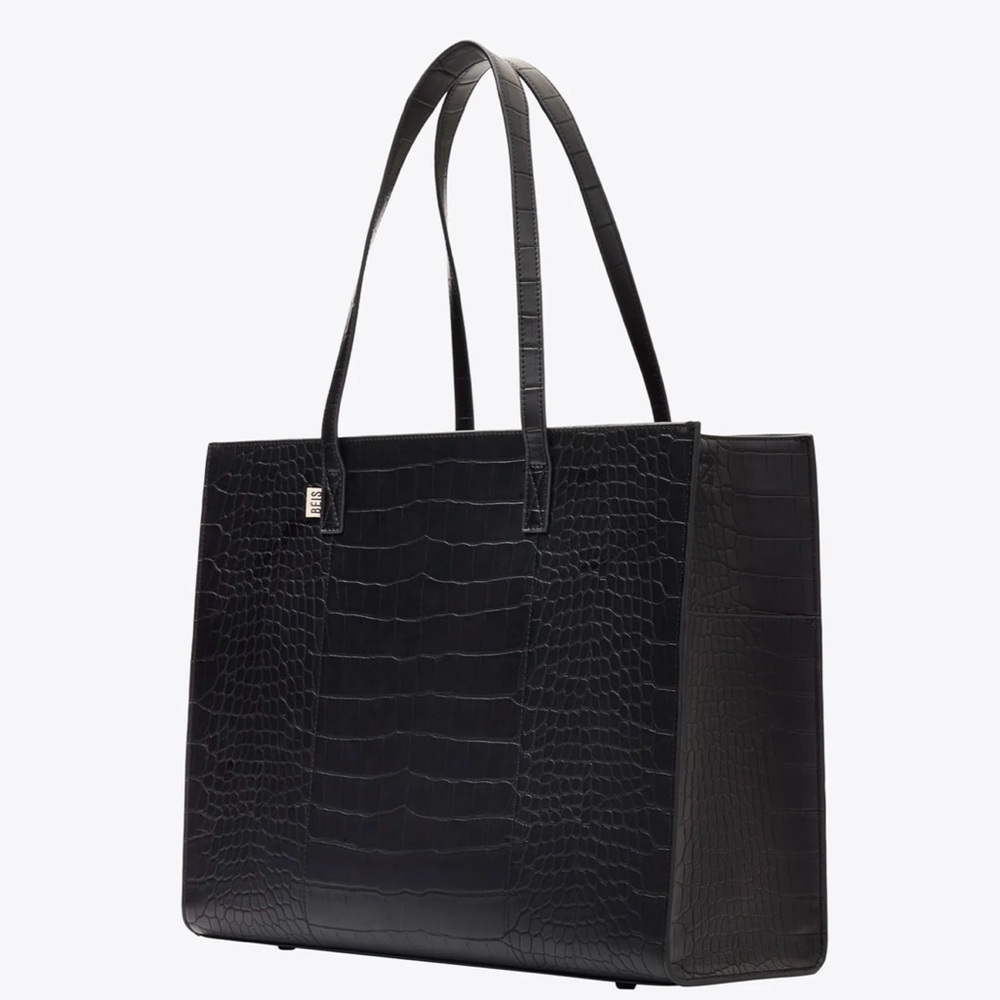 BEIS Black Crocodile-Patterned Tote